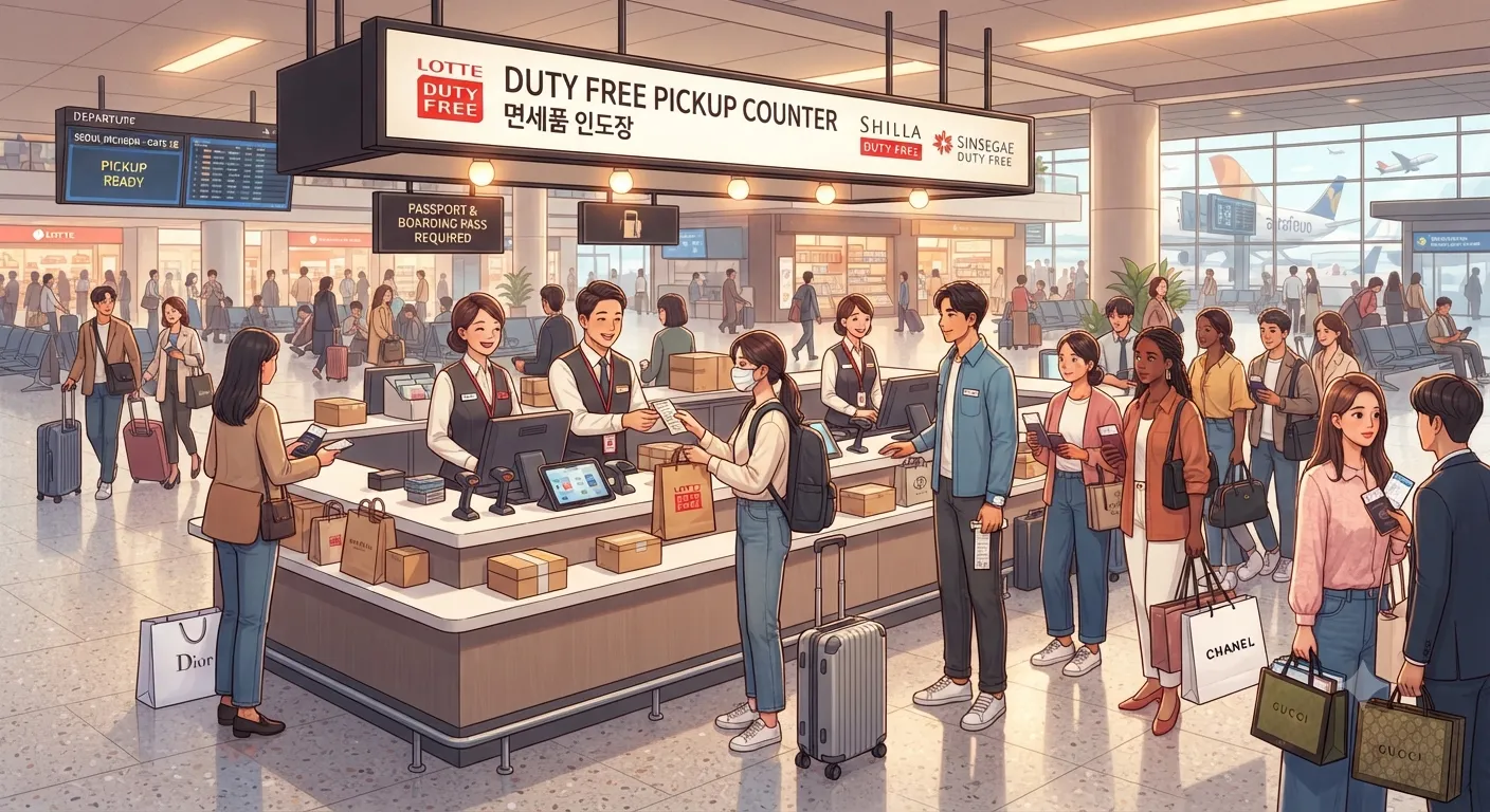 공항 면세품 수령 카운터 일러스트